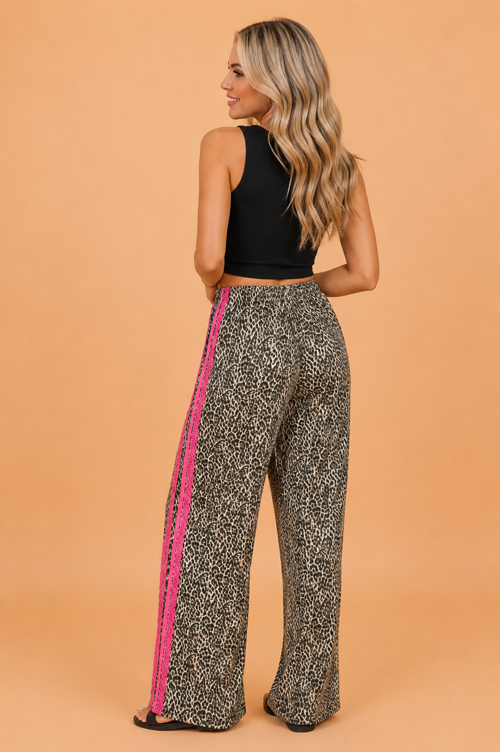 Leopard Contrast Lace Stripe Drawstring Pants